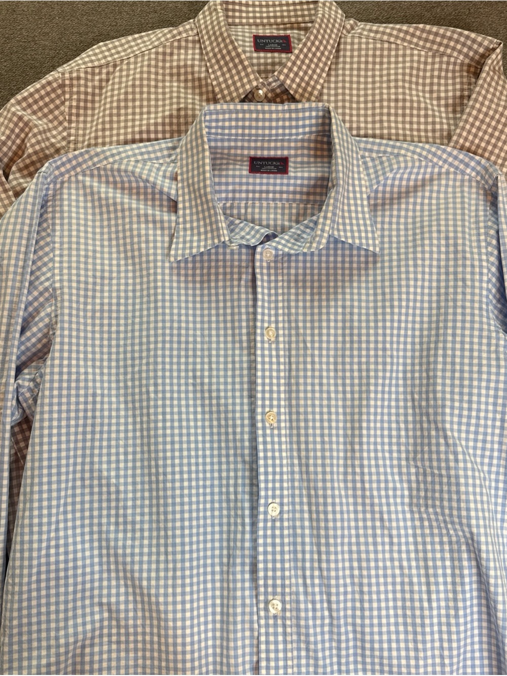 Lot of 2 Untuckit Men's Size Large  Button Up L/S Shirts Plaid Gingham Check
